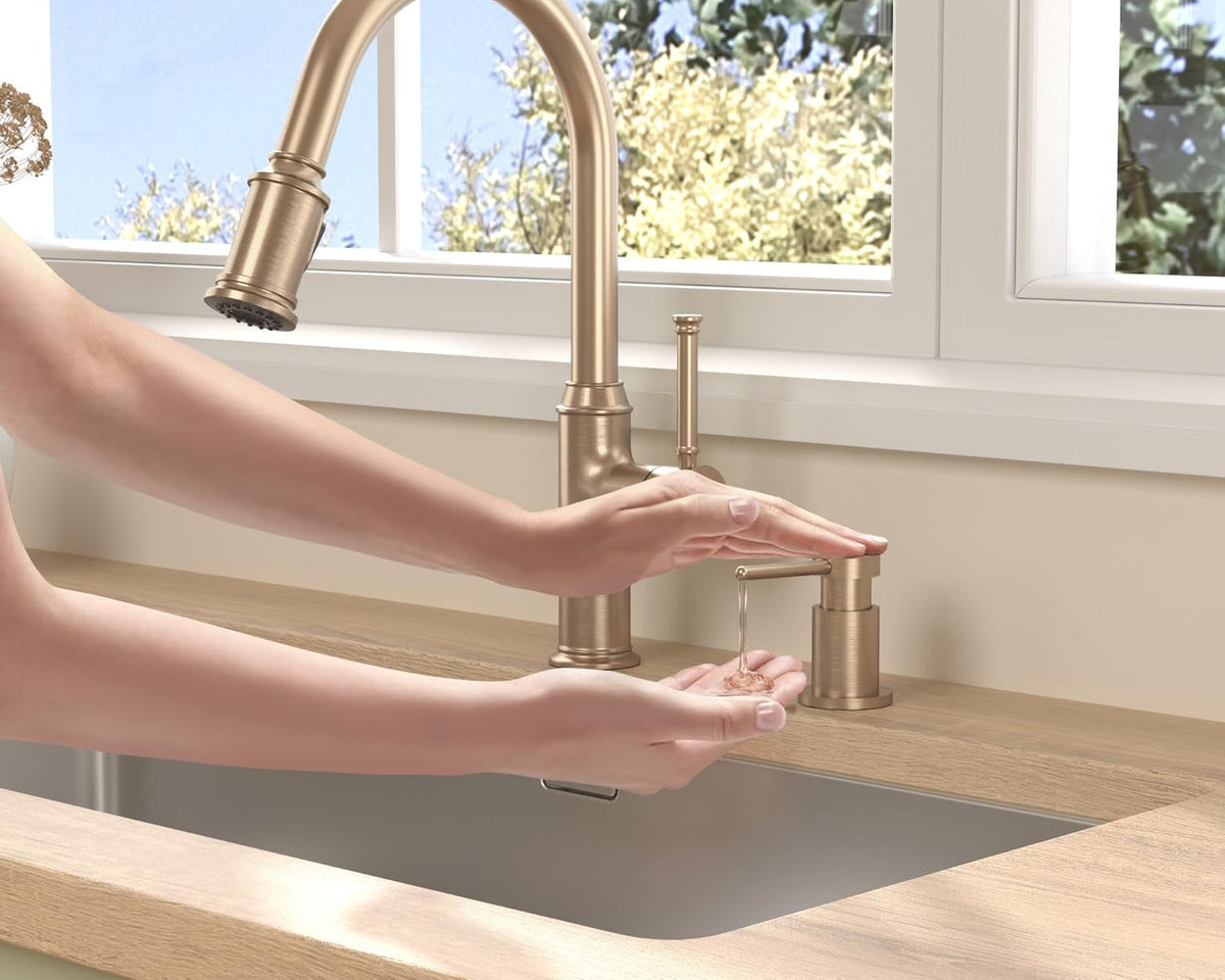 Lava Odoro Champagne Gold Soap Dispenser for Kitchen Sink, Modern Brass Built in Countertop Pump