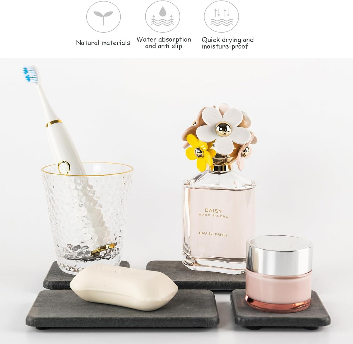 2 Pcs Water Absorbing Stone Trays, Kitchen/Bathroom Sink Soap Dish, Diatomite Tray Used for Hand