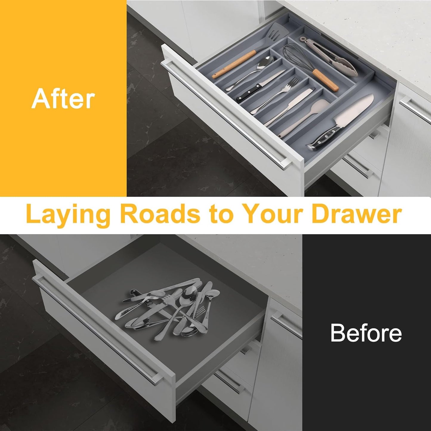 Large Premium Bamboo Silverware Organizer - Expandable Drawer Organizer & Utensil Organizer