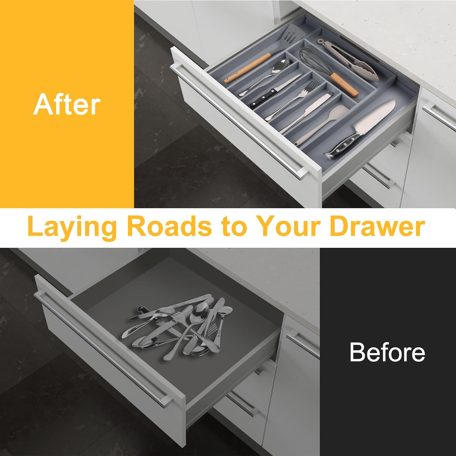 Large Premium Bamboo Silverware Organizer - Expandable Drawer Organizer & Utensil Organizer