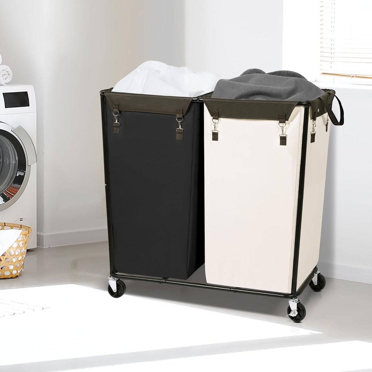 STORAGE MANIAC Commercial Laundry Hamper with Heavy Duty Steel Frame, 74 Gal. Industrial Laundry