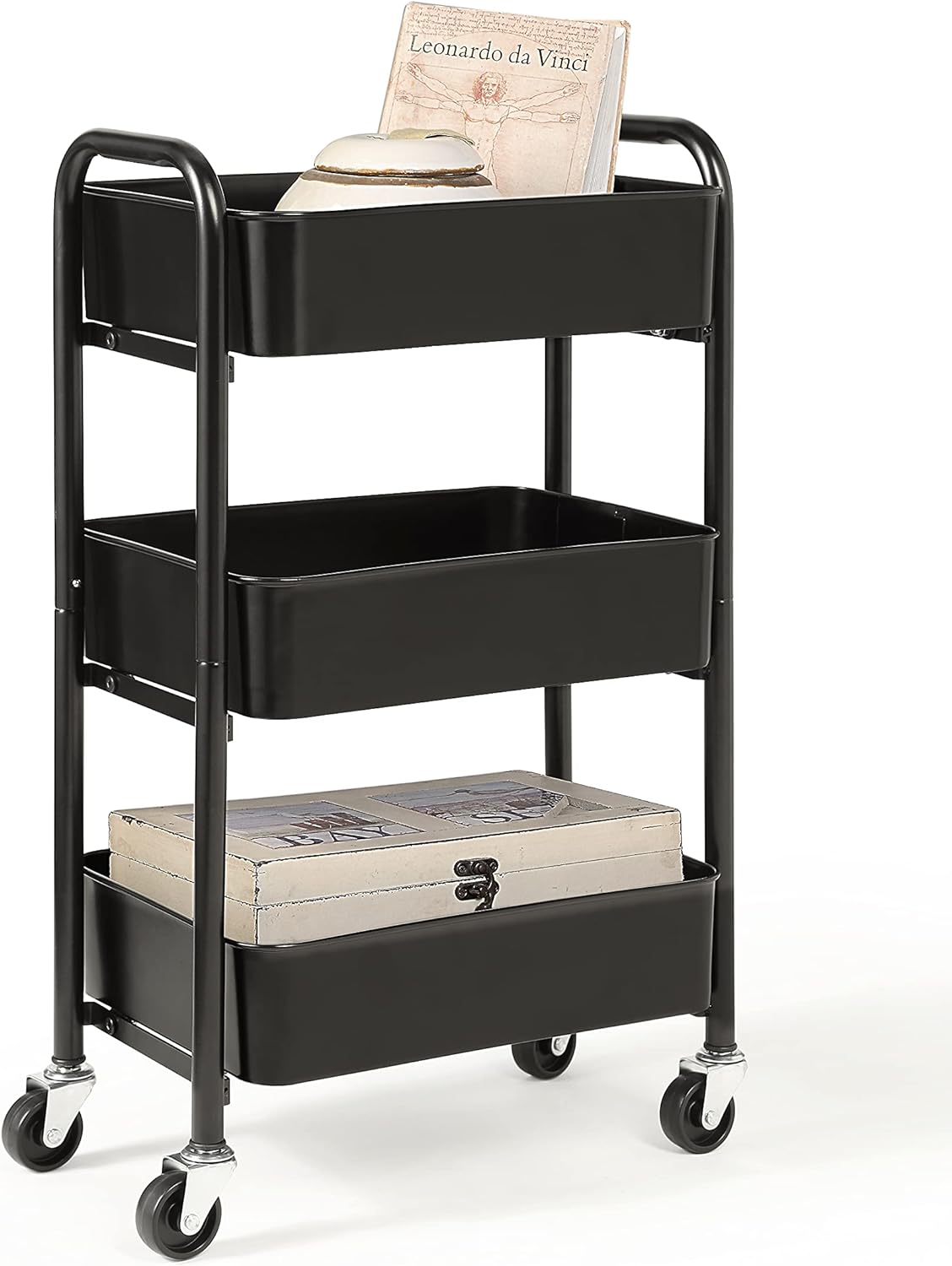 SunnyPoint 3-Tier Delicate Compact Rolling Metal Storage Organizer - Mobile Utility Cart