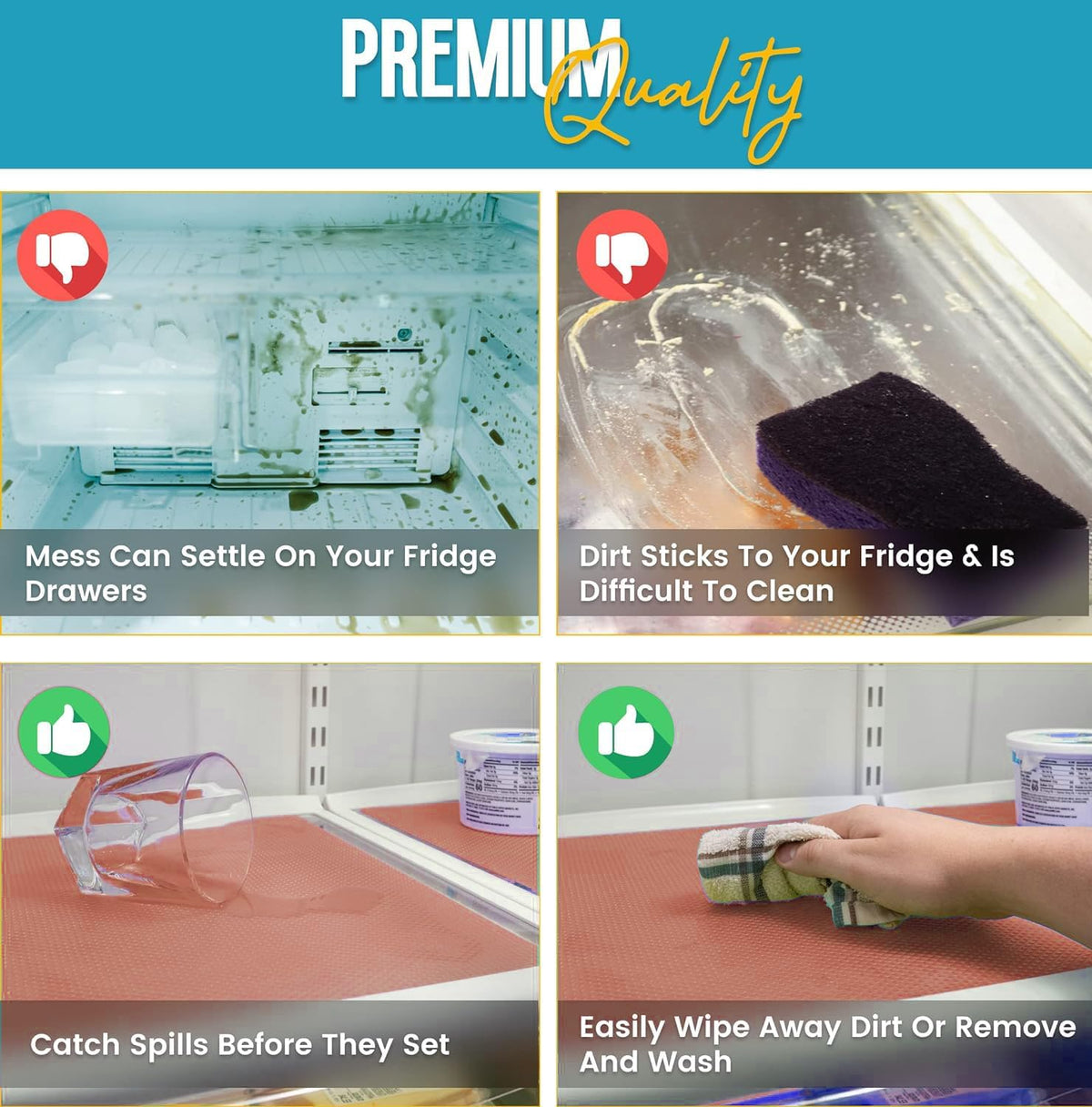Refrigerator Liners for Shelves by Linda’s Essentials - Easy to Clean Fridge Liner with Spill