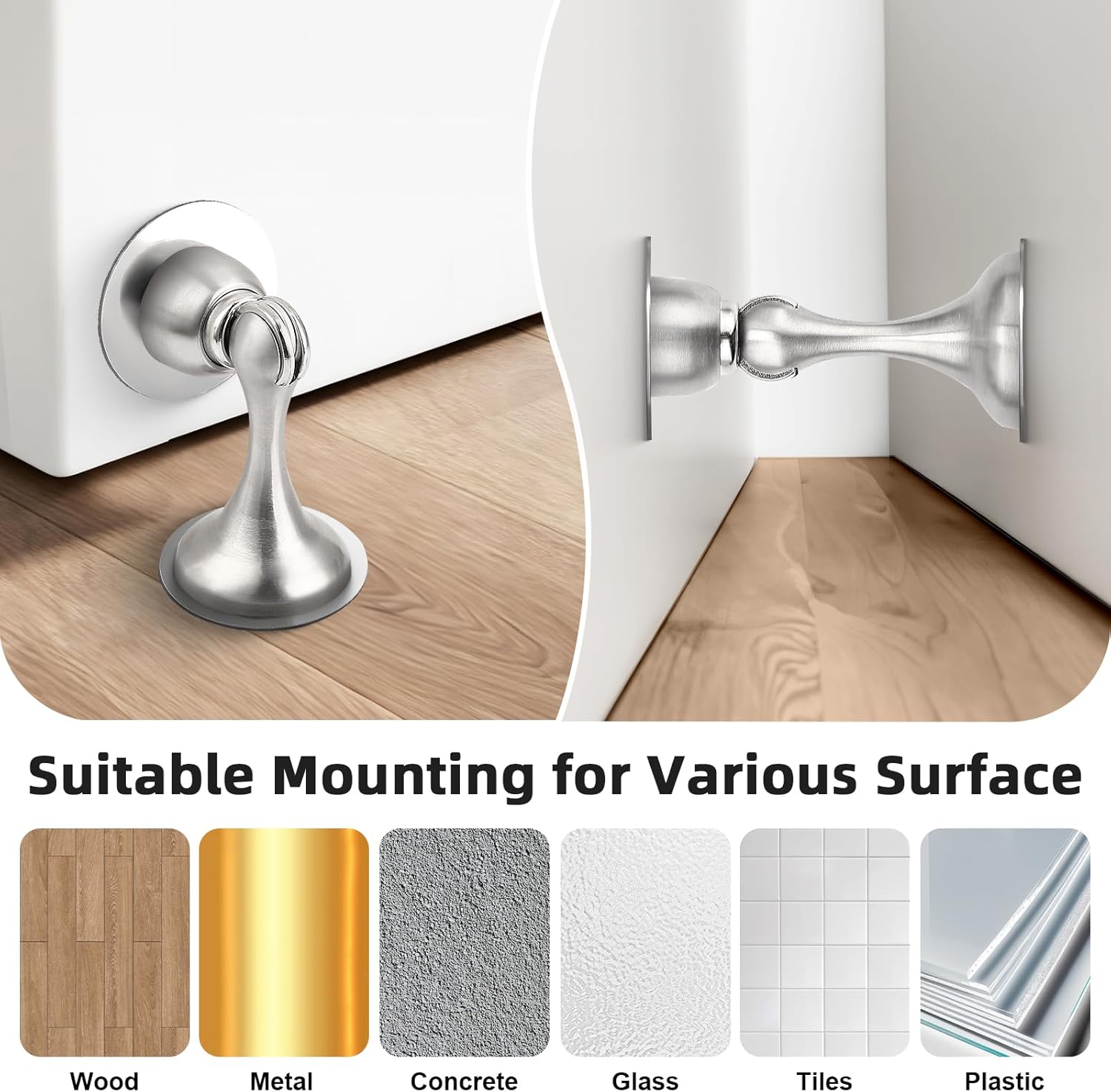 Probrico Brushed Nickel Magnetic Door Stoppers for Bottom of Door, Stainless Steel Magnet Door