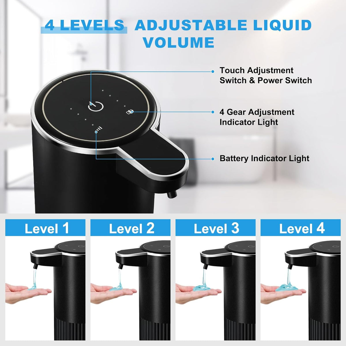 Automatic Soap Dispenser, 2 Pack Black Touchless Liquid Soap Dispenser for Bathroom, 13.5 Fl Oz