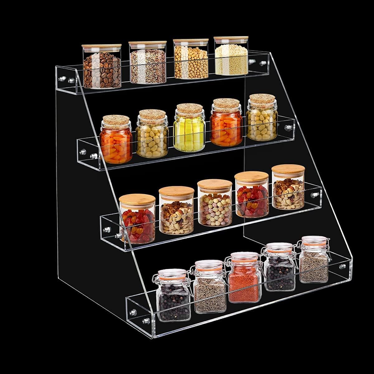 PMMASTO Tiered Spice Rack, Seasoning Organizer, Clear Acrylic Vertical Shelves Can Organizer for