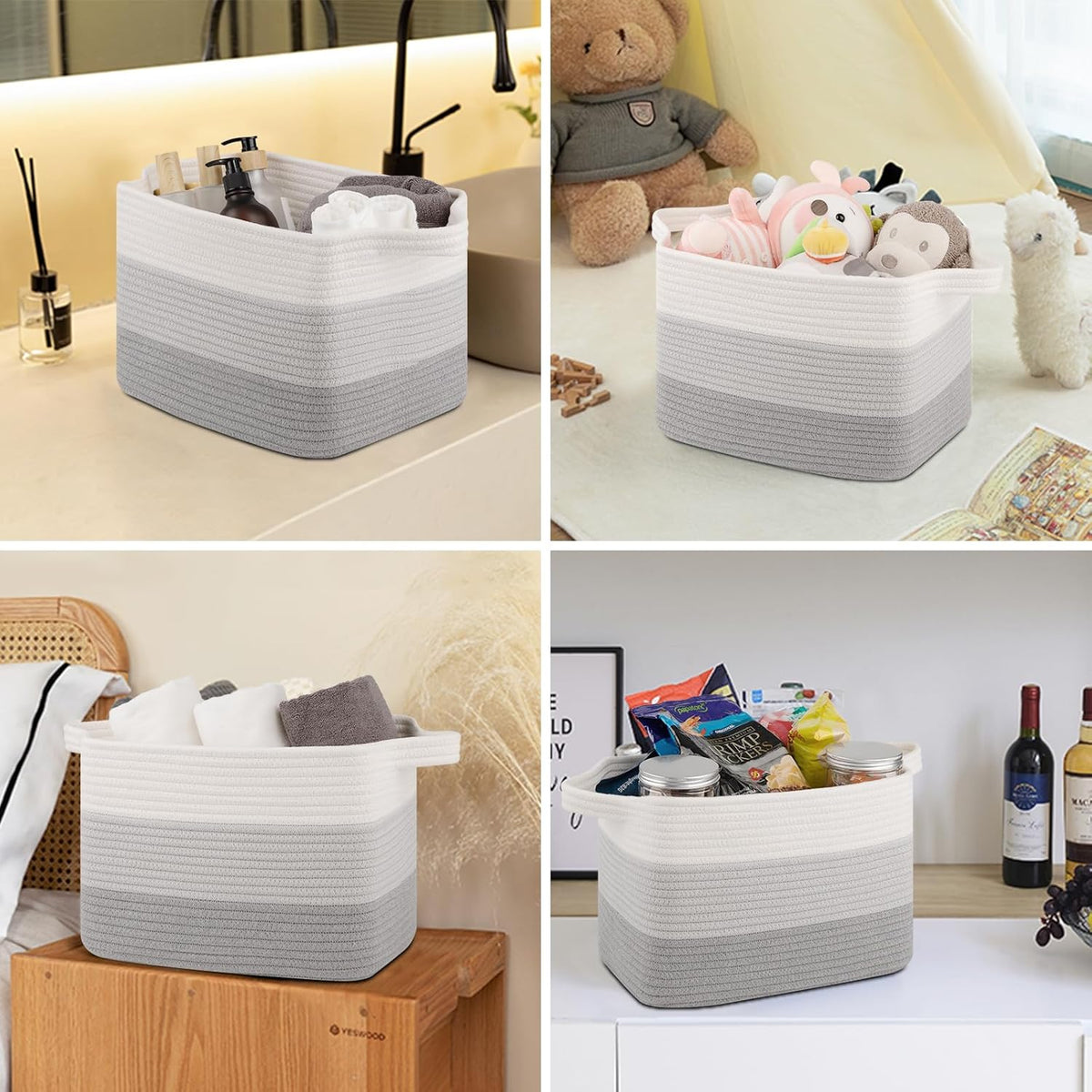 Storage Baskets for Organizing, Woven Baskets for Shelves, Rectangle Decorative Organizer for