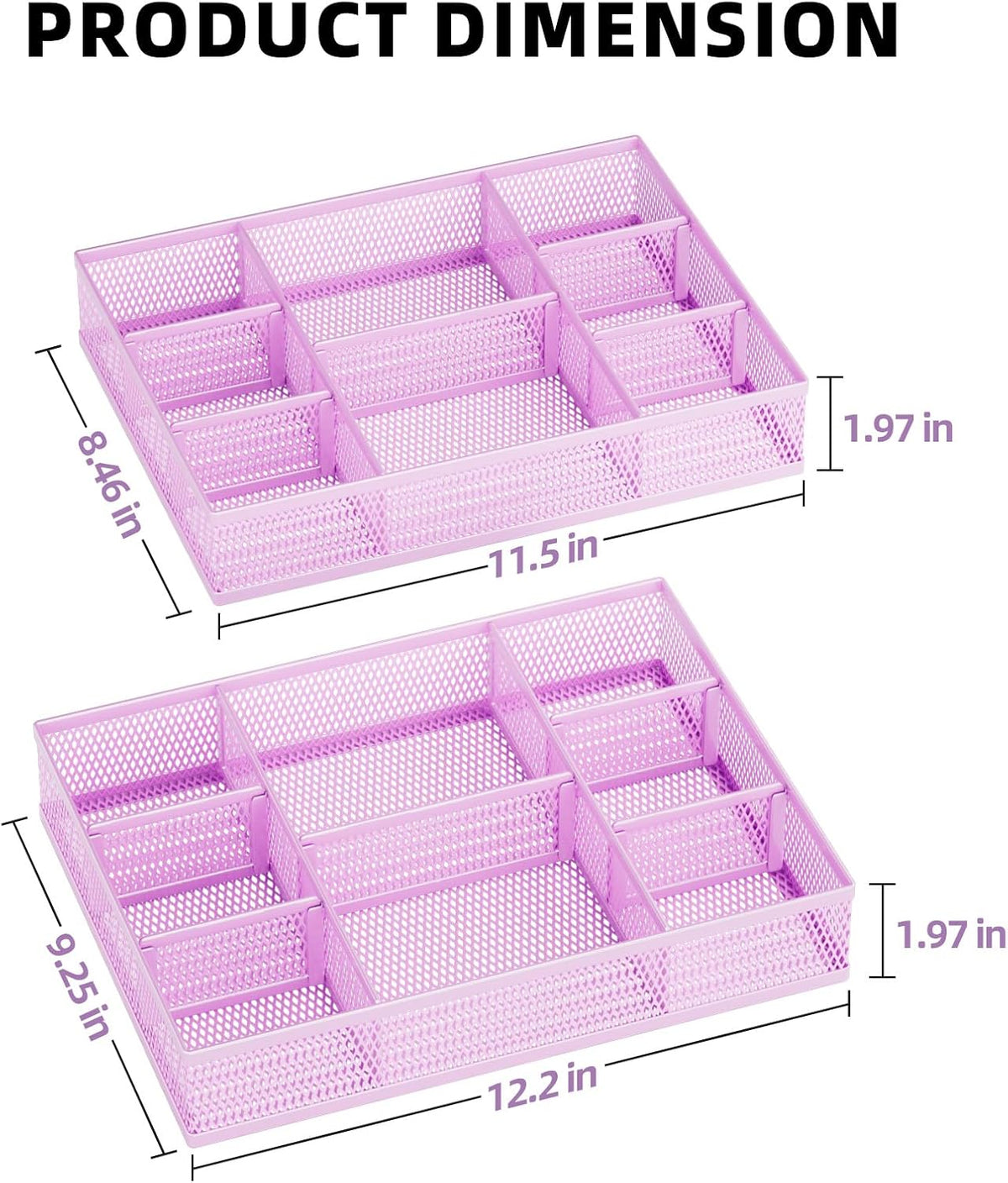Marbrasse 2 Pack Desk Drawer Organizer, Mesh Drawer Organizer Tray with 8 Adjustable Compartments