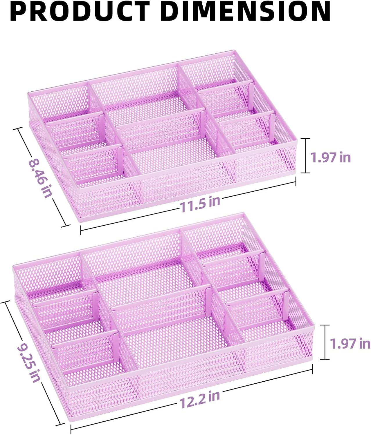 Marbrasse 2 Pack Desk Drawer Organizer, Mesh Drawer Organizer Tray with 8 Adjustable Compartments