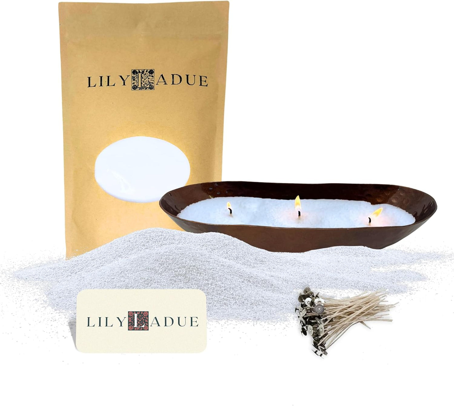 LILY LADUE Sand Candle Kit - 1Lb/16Oz Pearled Candles Sand and Wicks (24) with Bronze Holder