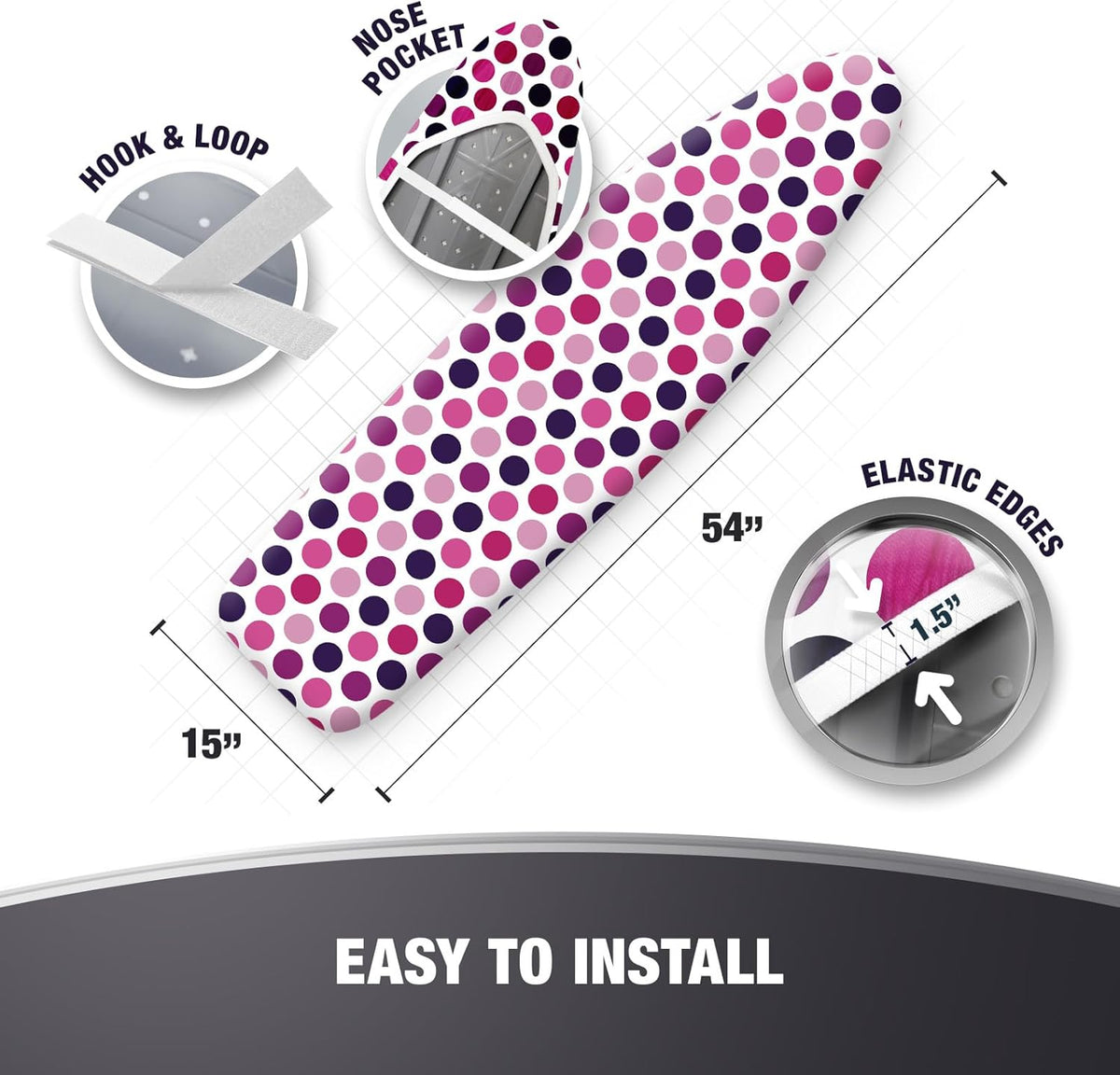Extra Thick Ironing Board Covers with Pad Standard Size 15x54, Heat Reflective Full Scorch