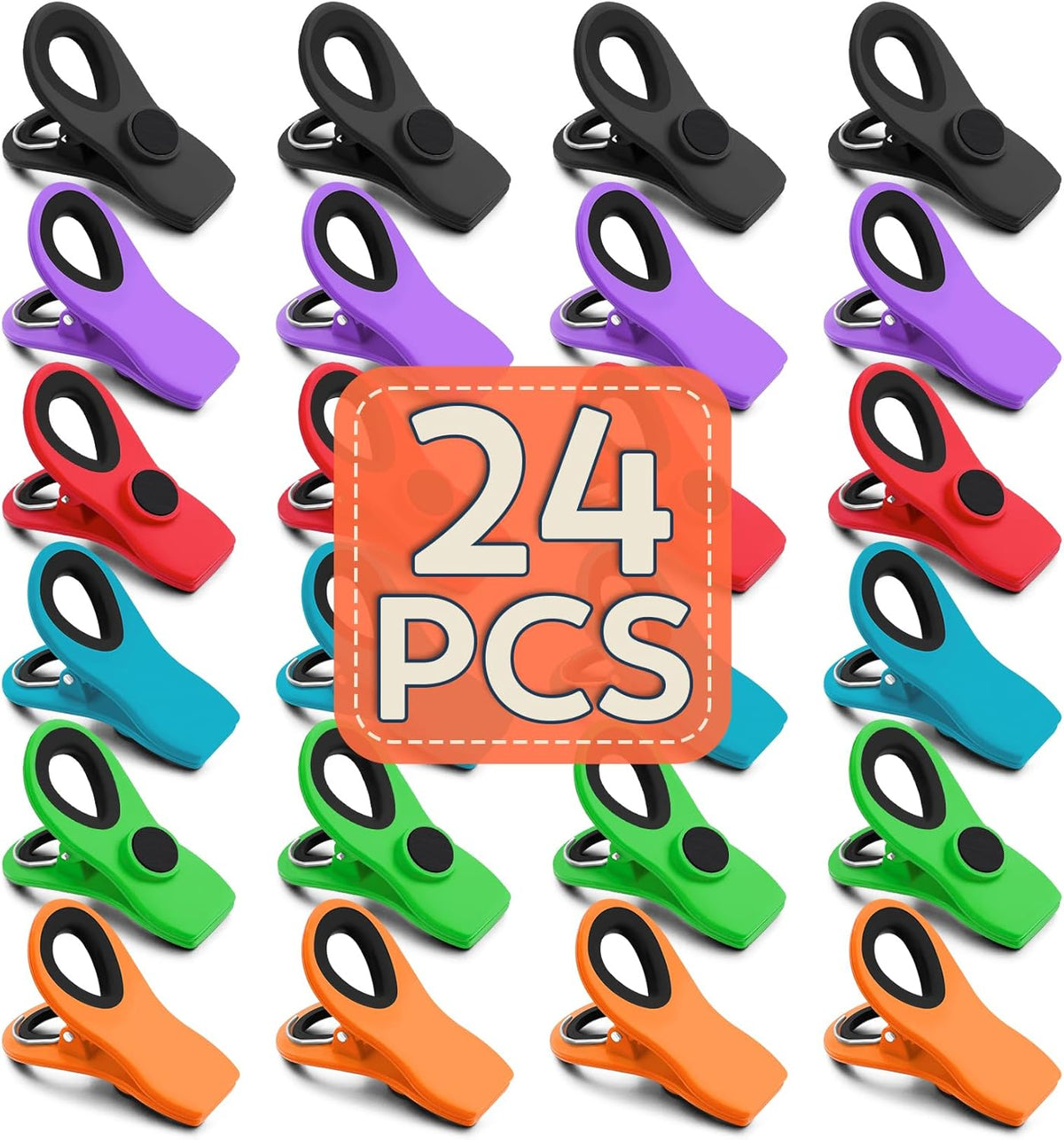 FINDMAG 24 Pack Magnetic Chip Clips for Food Storage, Assorted Color Plastic Clips with Magnet for