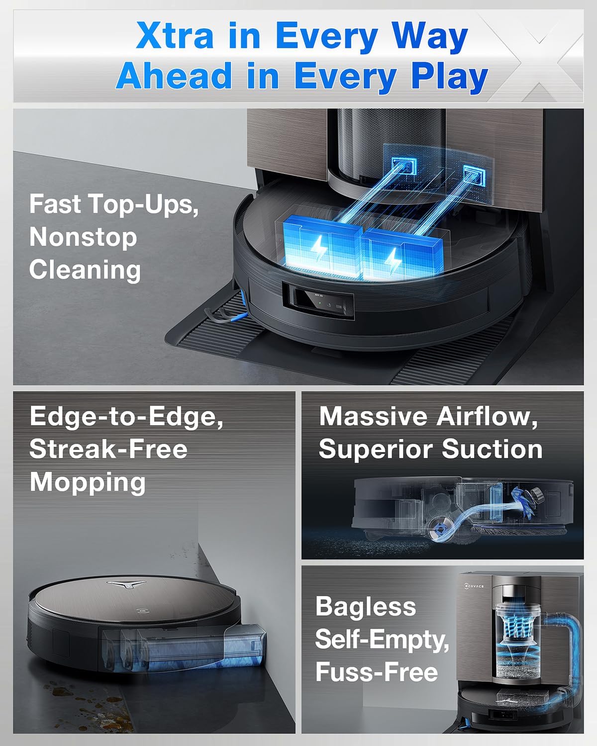 ECOVACS DEEBOT X11 OmniCyclone Robot Vacuum and Mop, PowerBoost Charging, OZMO Roller 2.0 Instant