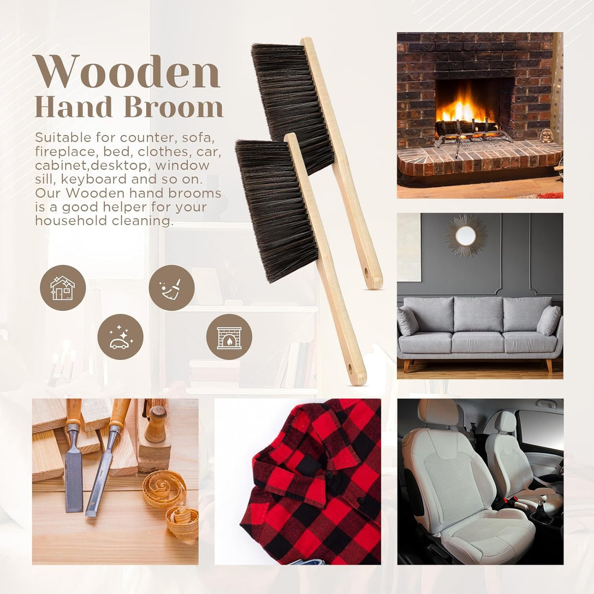 Tioncy 8 Pieces Wooden Dust Brush Bulk Hand Broom Bench Soft Bristle Cleaning Outdoor Furniture