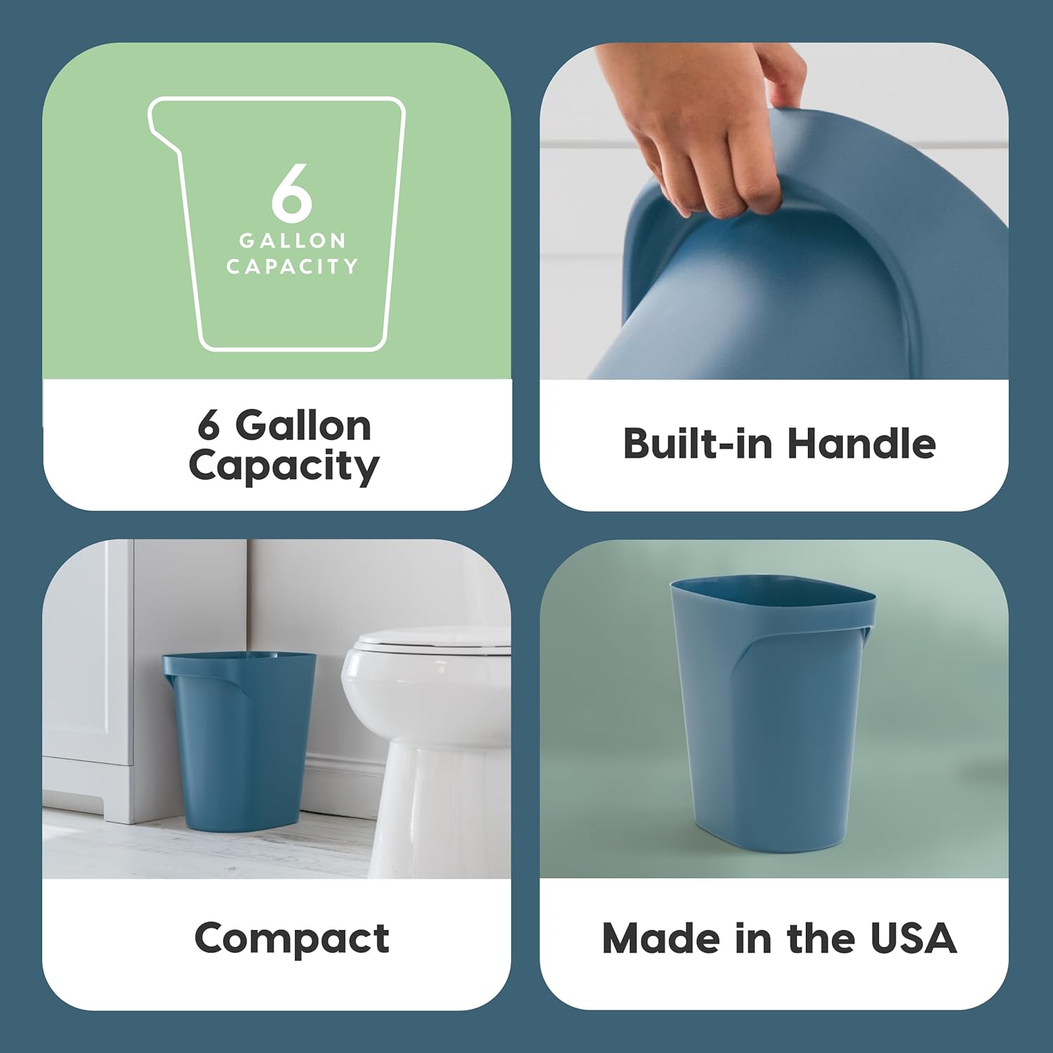 IRIS USA Small Trash Can Wastebasket with Handle, 6 Gallon / 24 Quart, 3-Pack, for Bathroom