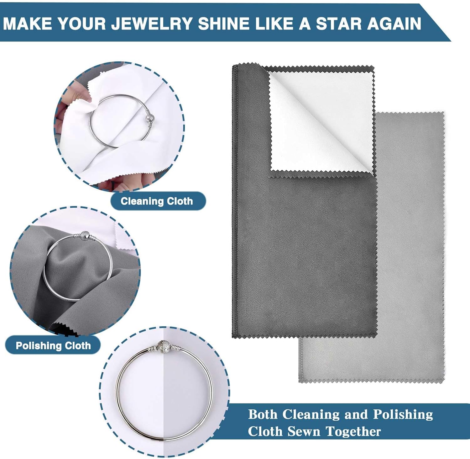 SEVENWELL Silver Polishing Cloth, Jewelry Cleaner Cloth for Sterling Silver Jewelry, Gold
