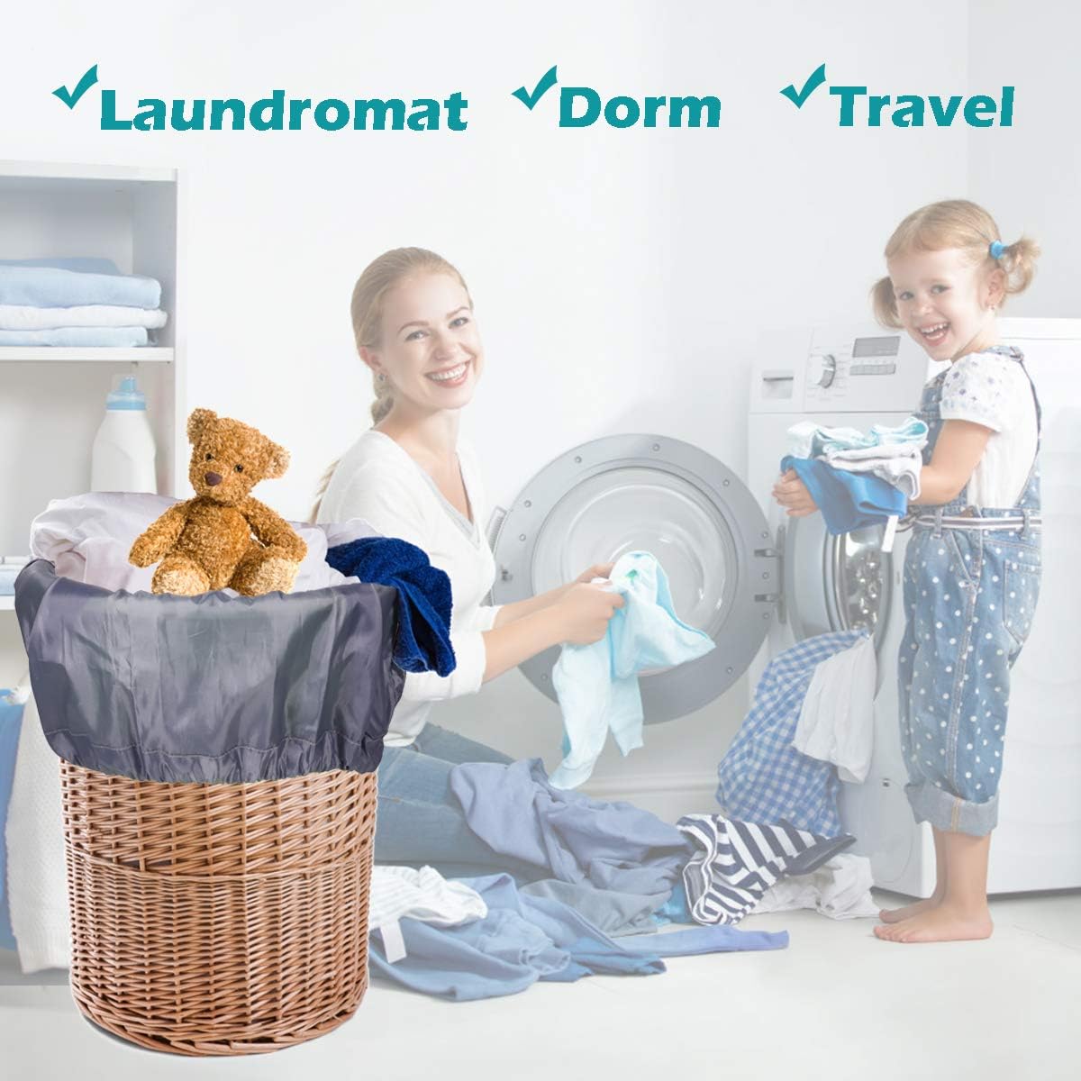 Heavy Duty Laundry Bag 2 Pack XL Nylon Laundry Bags with Straps, Washable Large Dirty Clothes