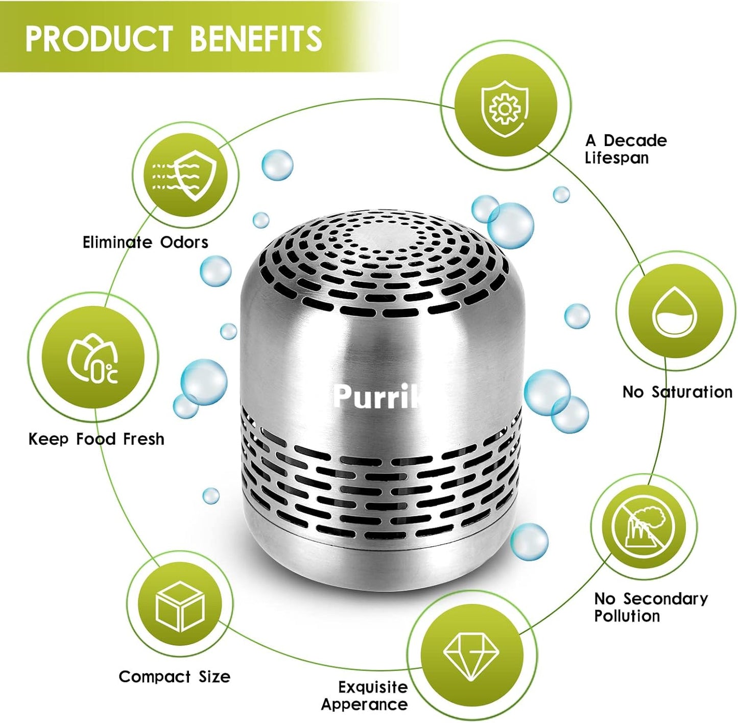 Purriko Refrigerator Deodorizer,Lasts up to 10 Years,Refrigerator Odor Eliminator,Fridge