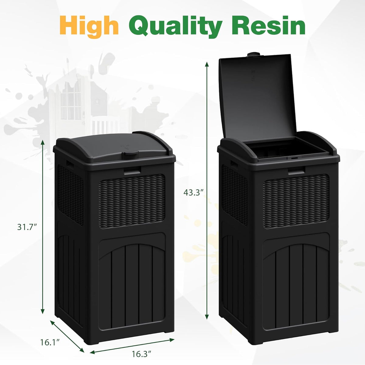 Flamaker 30 Gallon Trash Can, Resin Outdoor Garbage Can with Lid, Waterproof Hideaway Patio Waste