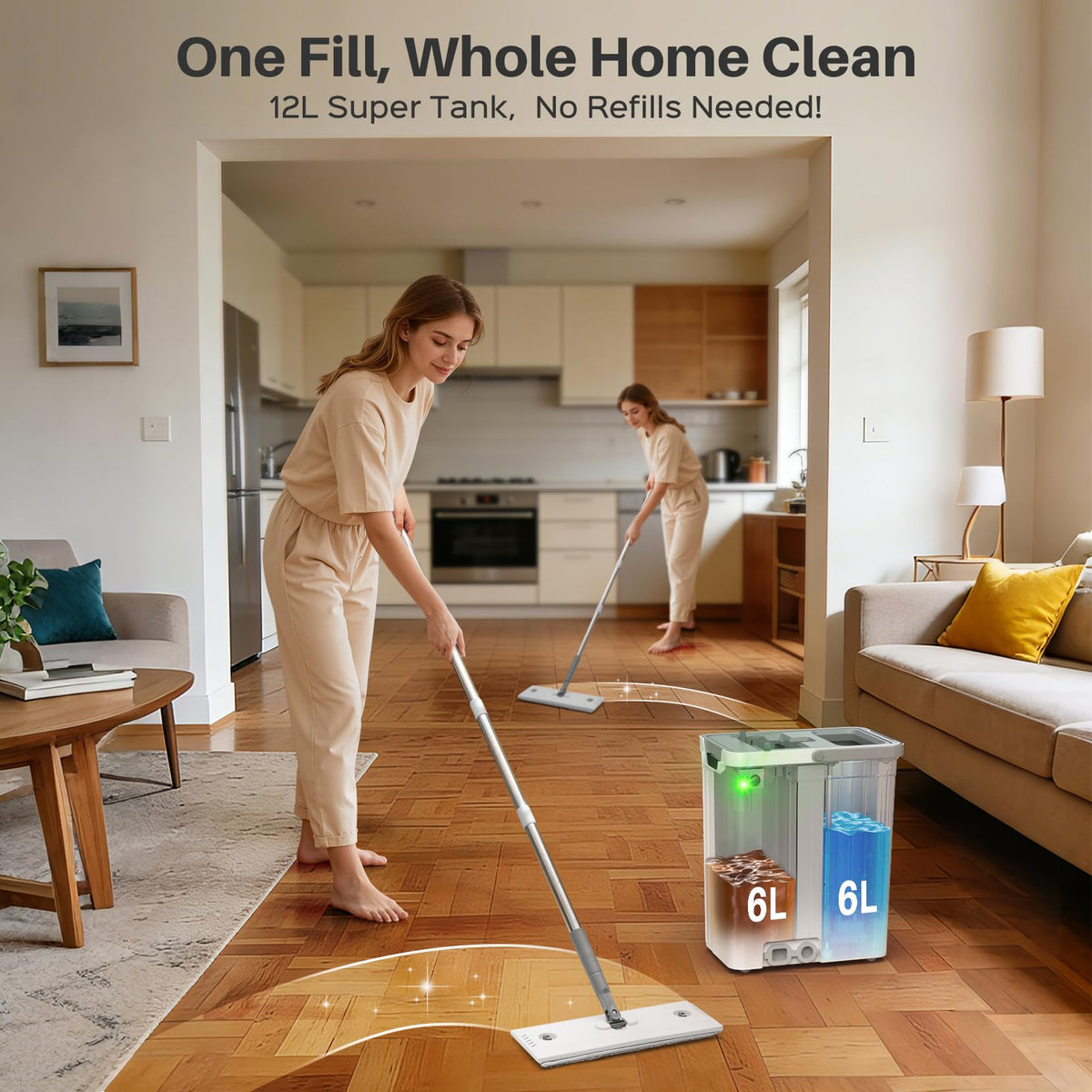 Veshiny Mop and Bucket Set, Flat Mop and Bucket System for Floor Cleaning