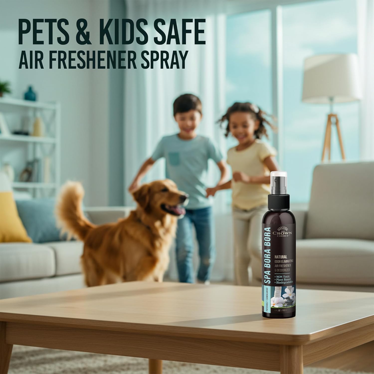 Non-Toxic Odor Eliminator, Natural Sandalwood & Patchouli Air Freshener Spray for Home, Room