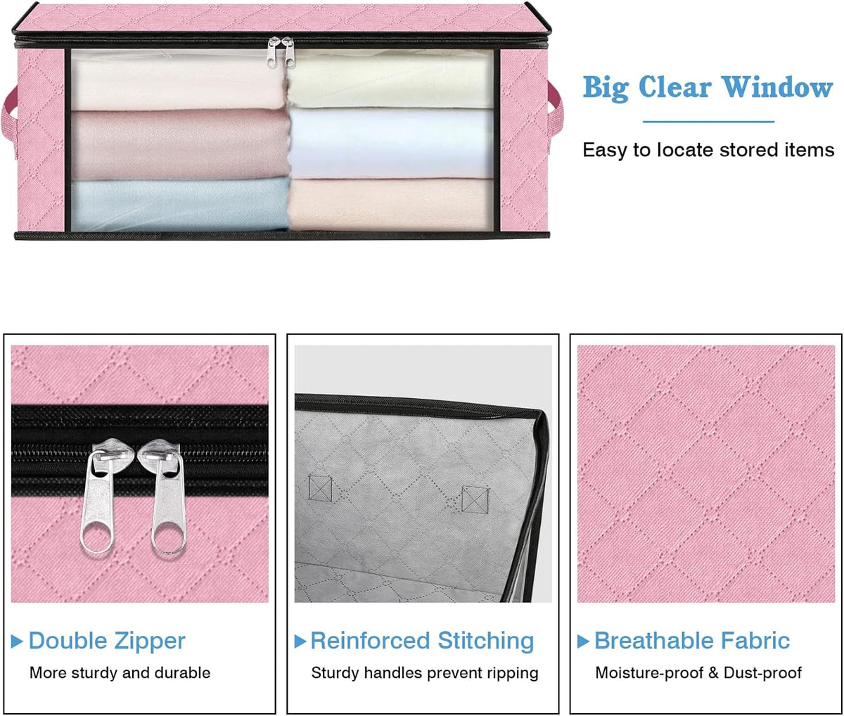 HomeHacks Storage 3-Pack Clothes Organizer Storage Bags Foldable Storage Box with Large Clear