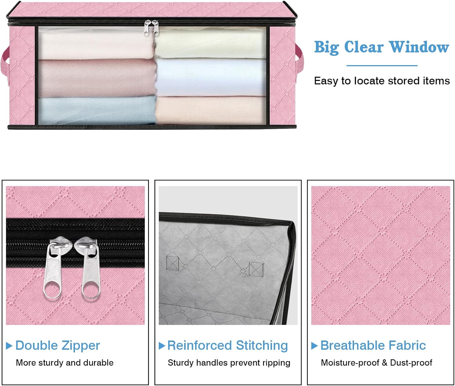 HomeHacks Storage 6-Pack Clothes Organizer Storage Bags Foldable Storage Box with Large Clear