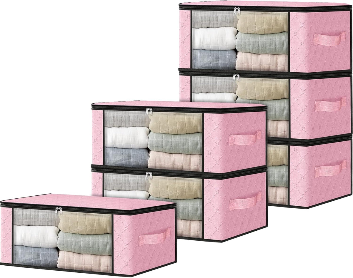 HomeHacks Storage 6-Pack Clothes Organizer Storage Bags Foldable Storage Box with Large Clear