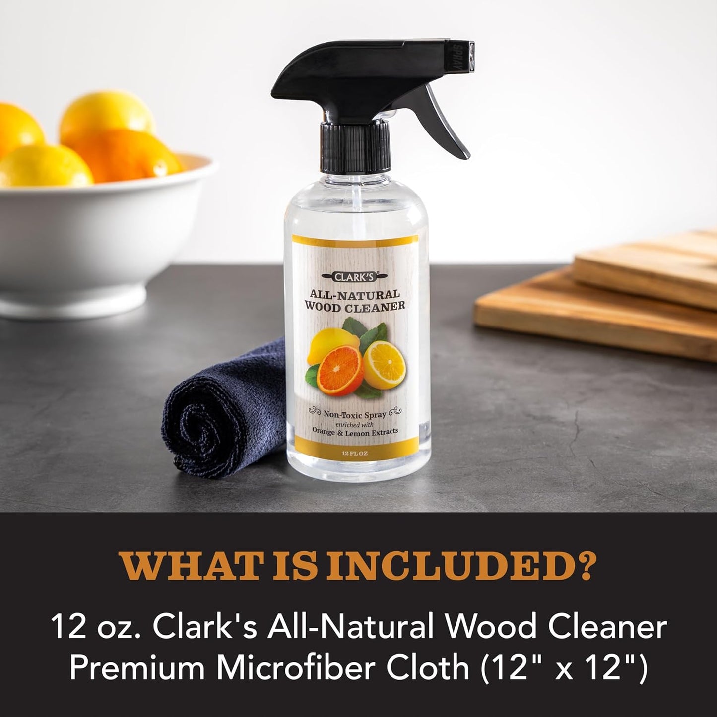 CLARK'S Natural Cutting Board Spray Cleaner, with Microfiber Cloth, for Wood Countertop – Pure