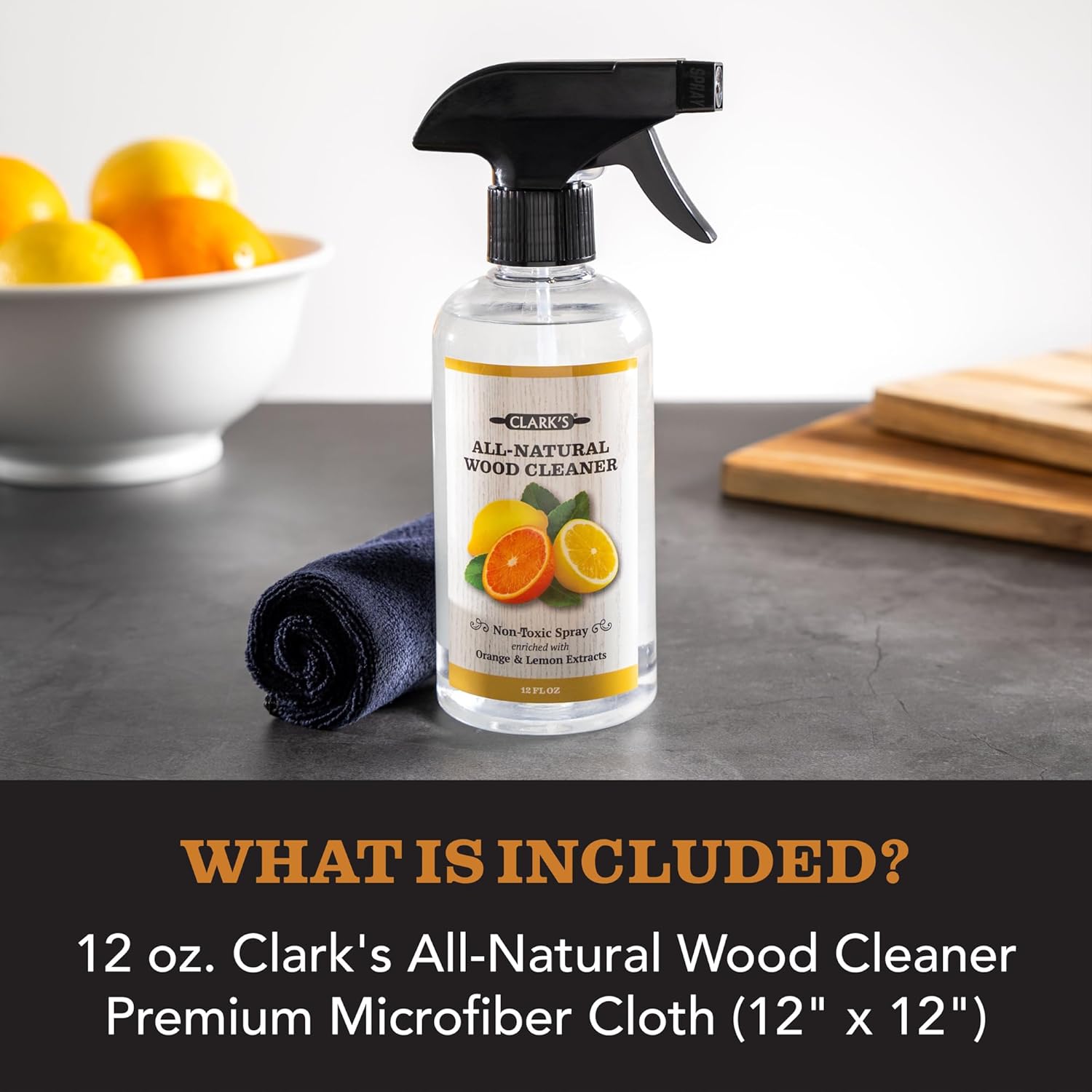 CLARK'S Natural Cutting Board Spray Cleaner, with Microfiber Cloth, for Wood Countertop – Pure