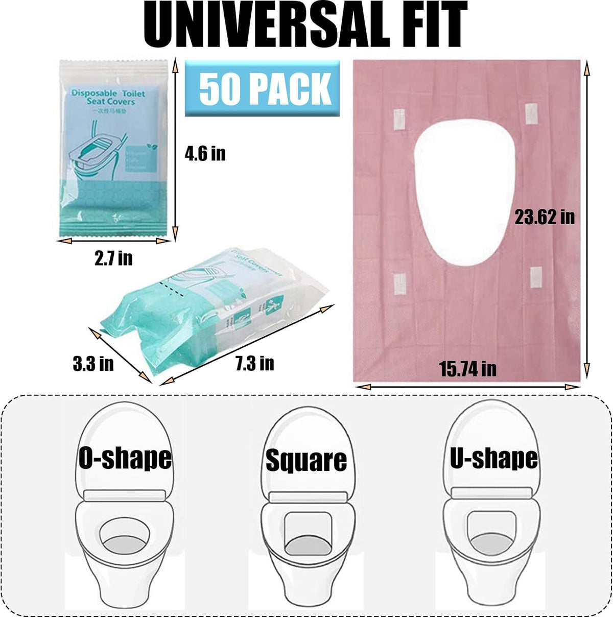 50 Pack Toilet Seat Covers Disposable 16x24 Inch XL Portable Toilet Liners Travel Seat Cover for