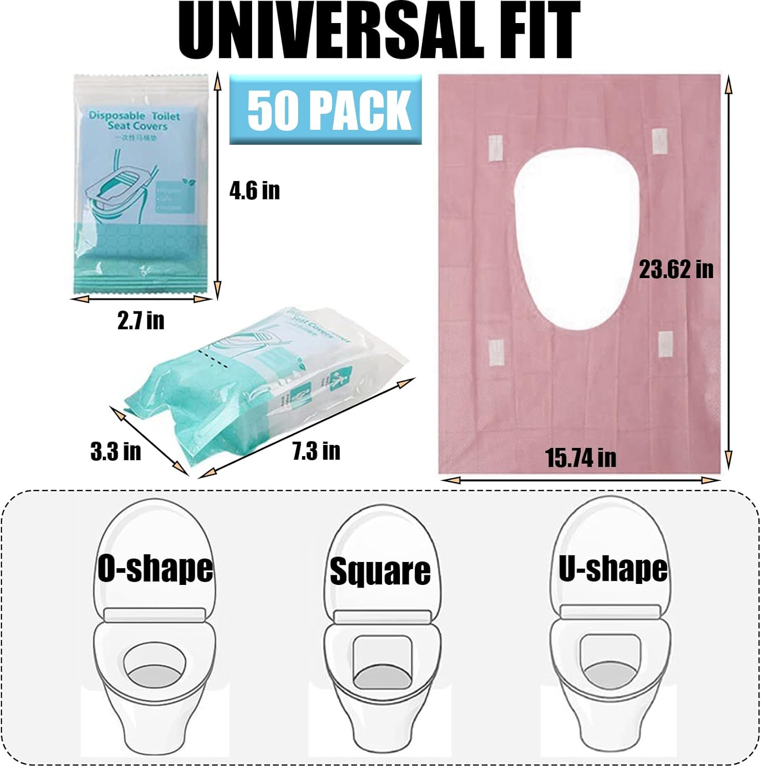 50 Pack Toilet Seat Covers Disposable 16x24 Inch XL Portable Toilet Liners Travel Seat Cover for
