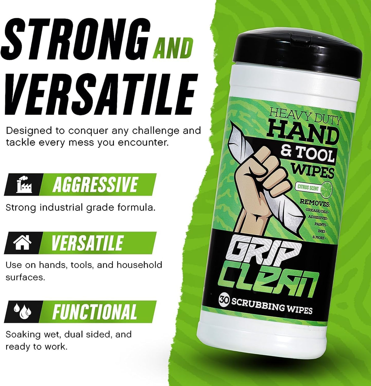 Grip Clean Heavy Duty Hand & Tool Cleaning Wipes – Waterless Hand Cleaner for Mechanics, Garage &