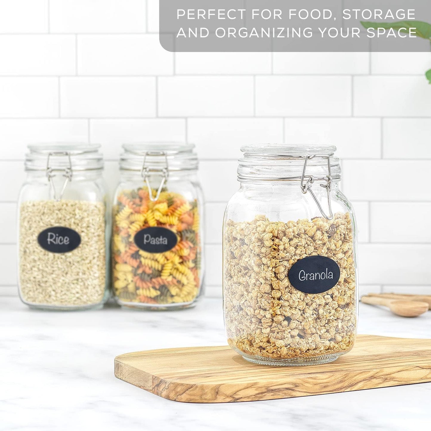 Airtight Glass Jars with Lids Set of 3. 50oz Glass Jar with Lid and 6 Silicone Seals! Med Glass
