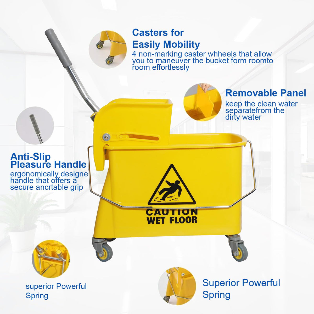 Midoneat Mop Bucket with Wringer, 22 Qt (5.5 Gallon), Wheels,Floor Cleaning