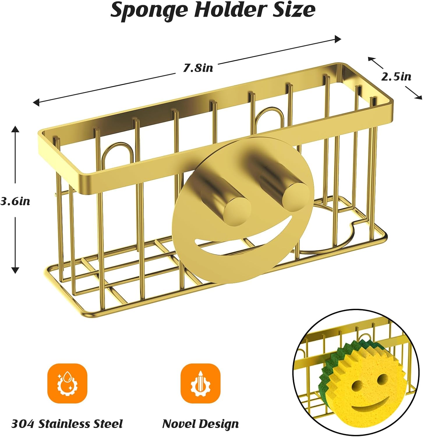 Sponge Holder Smiley Face,Sink Caddy,Sink Organizer with 2 Suction Cups/1 Adhesive Strips,Designed