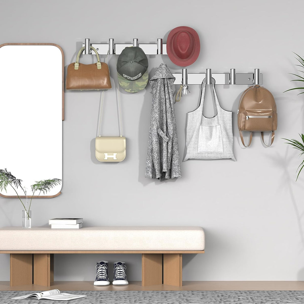 VAEHOLD Hat and Coat Wall Mount Rack - Hooks for Robes, Bags, Keys, and Towels - Bathroom Towel