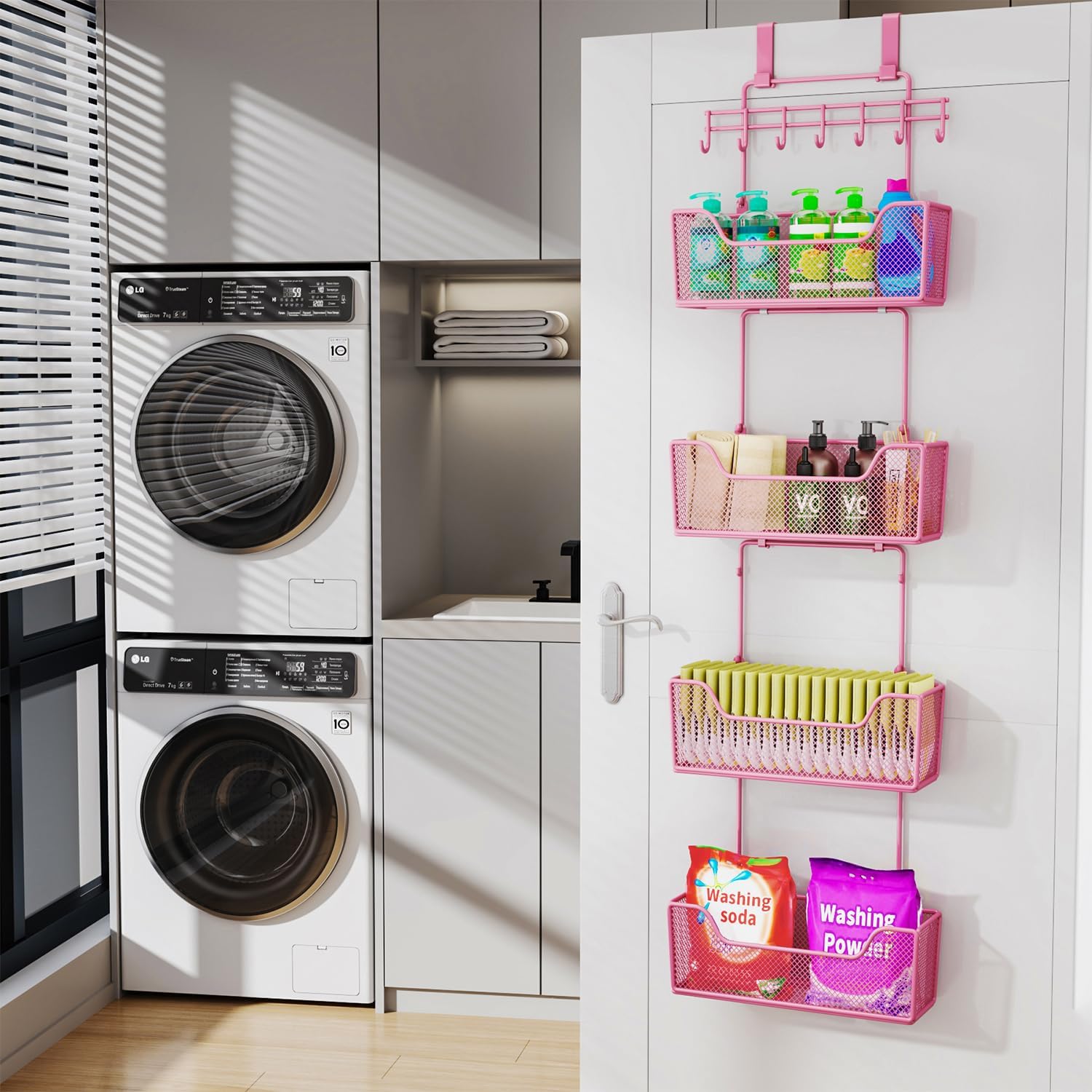 HapiRm Over Door Organizer Storage - Hanging Door Organizer with 4 Metal Large Capacity Baskets and