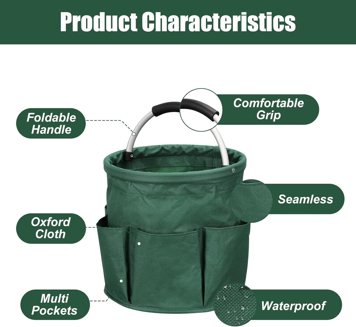 Qivine 17L Cleaning Caddy with Handle, Cleaning Supply Caddy Foldable Cleaning Caddy Cleaning