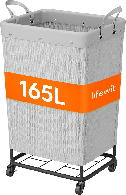 Lifewit 165L Laundry Basket with Wheels, Large Heavy Duty Commercial Rolling Laundry Hamper with
