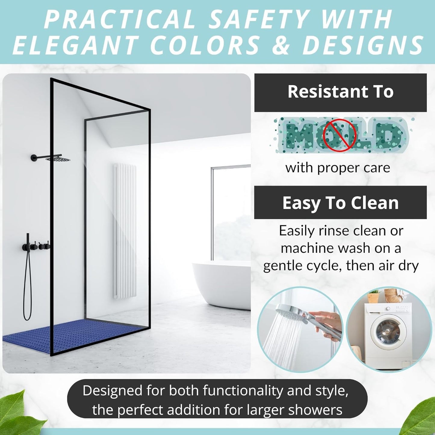 ENKOSI Extra Large Shower Mat Non Slip - 47 x 32 inch - XL Bathroom Shower Mat - Large Shower Matts