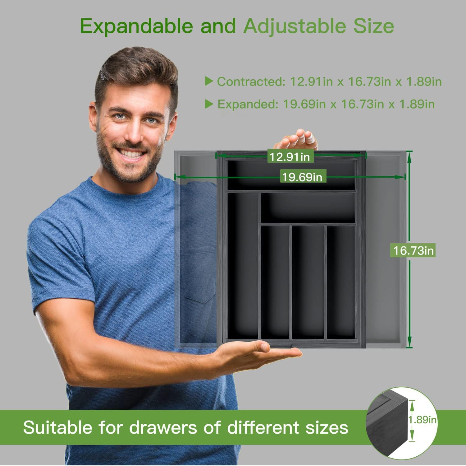Pipishell Bamboo Expandable Drawer Organizer for Utensils Holder, Adjustable Cutlery Tray, Wood