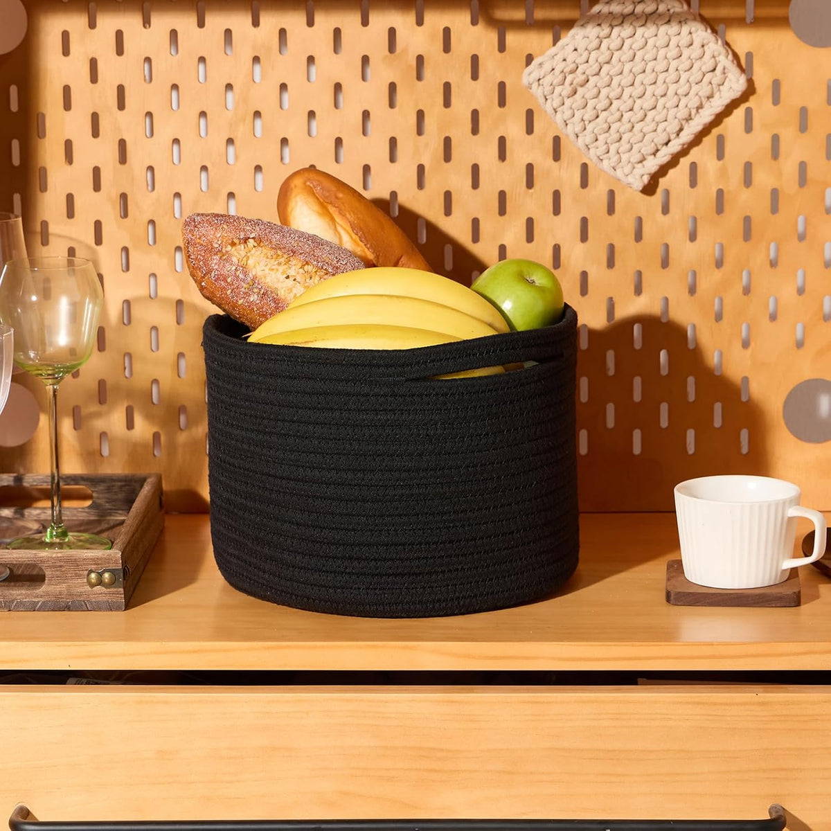 Small Basket for Organizing | Cube Shelf Closet Storage Baskets | 9.7×9.7×7.1” | Woven Rope Gift