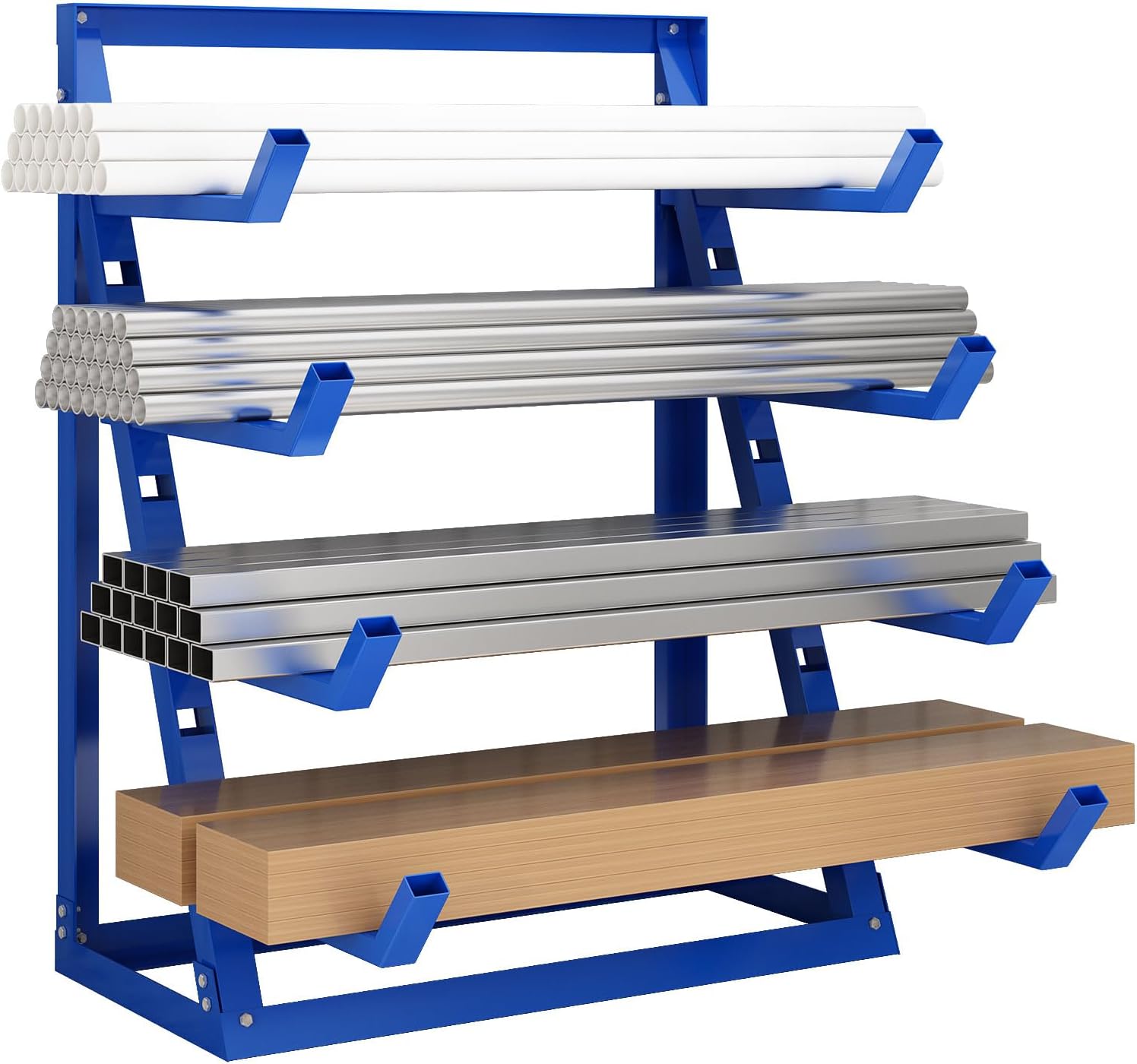 Steel Lumber & Pipe Storage Rack – Heavy Duty 4-Tier Horizontal Organizer Shelf for Garage