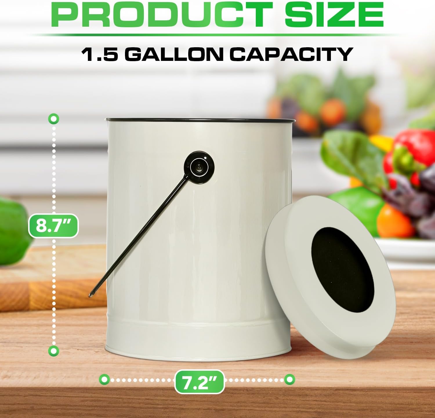 Plexon Countertop Compost Bin Kitchen Indoor with Lid, Off-White 1.5 Gallon Odorless Container