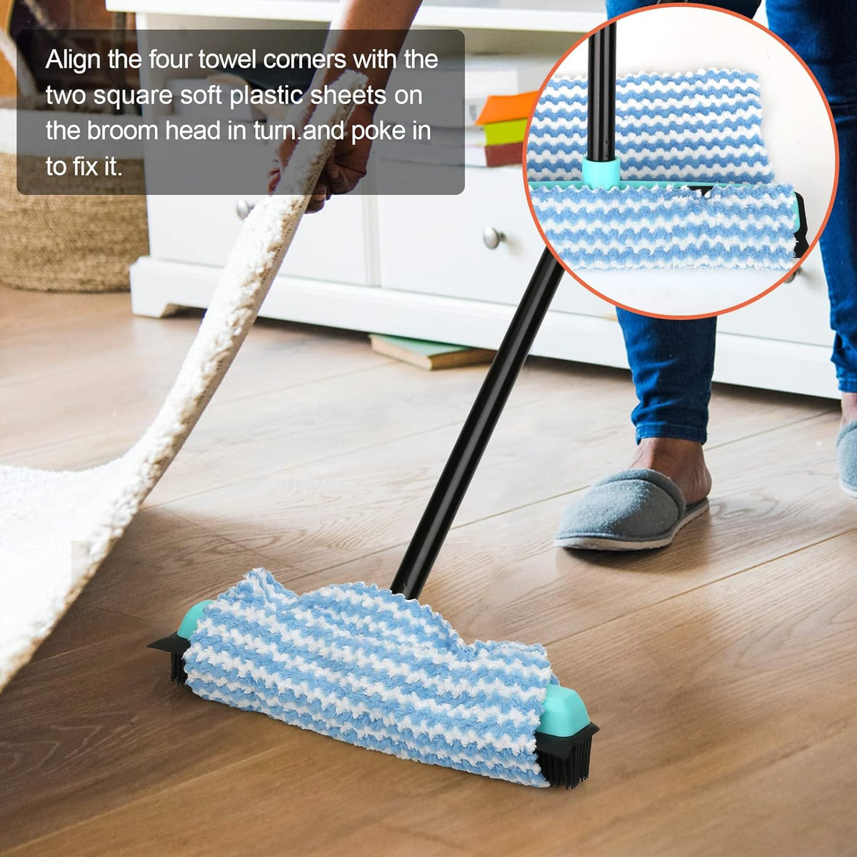 Rubber Broom Carpet Rake for Pet Hair Removal, Fur Remover Broom with 59" Telescoping Long Handle