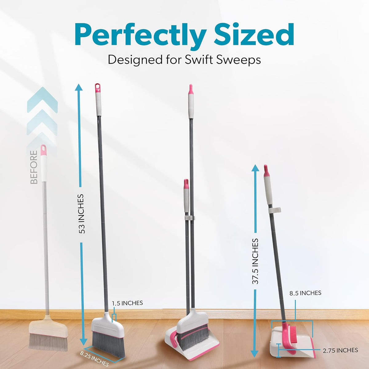BLACK+DECKER Butler Broom & Dustpan Set - Stand-Up Design - Lightweight, Space-Saving Combo for