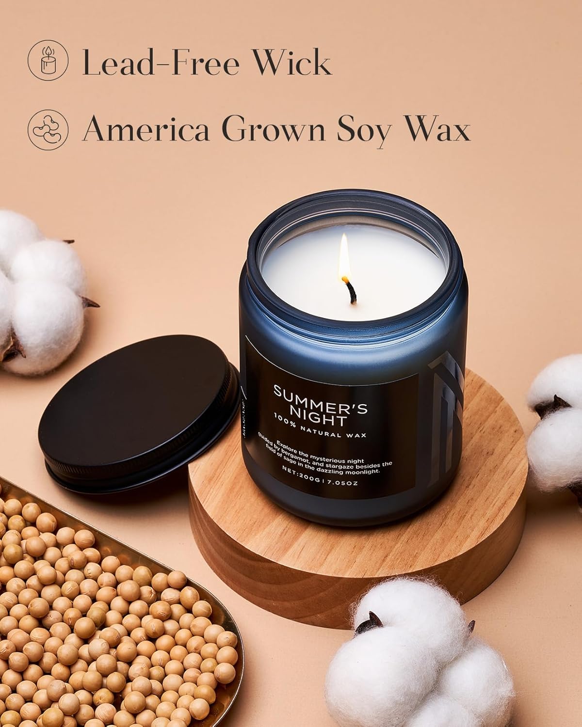 M&SENSE Summer's Night Scented Candle, All Natural Soy Wax Clean Non Toxic Manly Candle for Home