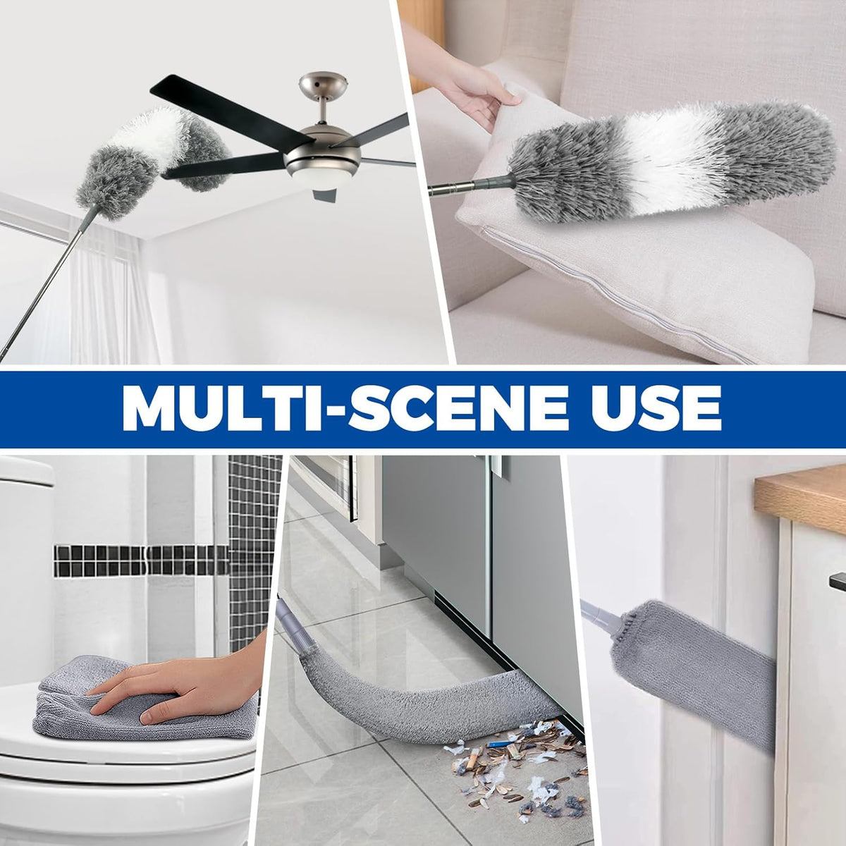 4 Pcs Dusters for Cleaning, 2 in 1 Microfiber Dusters and Retractable Gap Dust Cleaner with 1