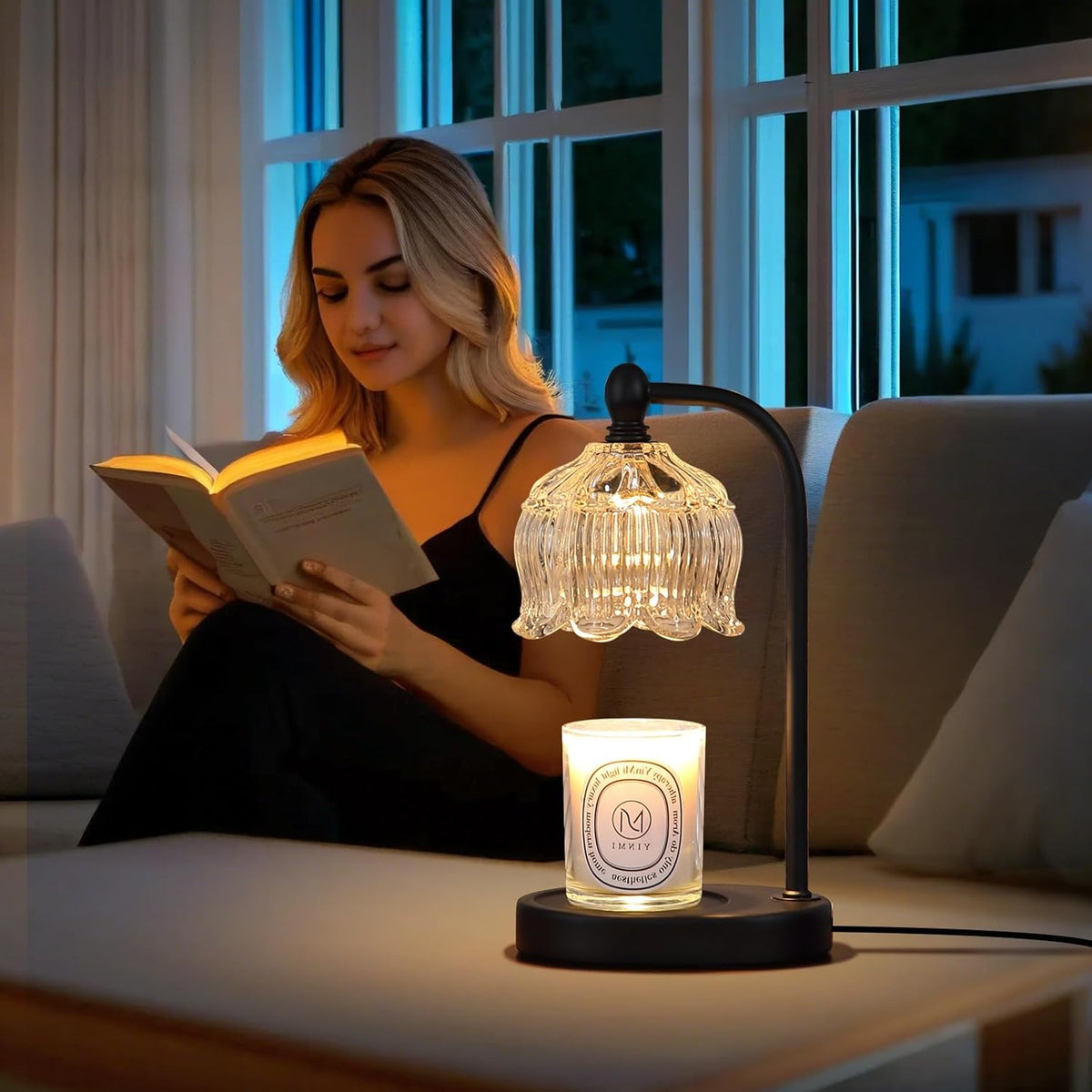 Black Candle Warmer Lamp with Timer and Dimmer,Flameless Wax Melt Warmer for Jar Candles with 2